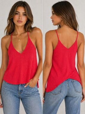 (A4) Anthro Free People Flowy Red Tank | Boho Cami | Size M